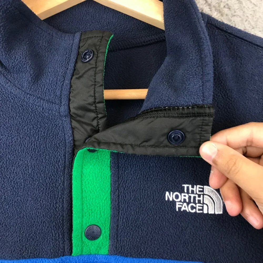 The North Face Fleece Sweater T Snap Color Block Kids Boys Sz XL Blue‎ Green